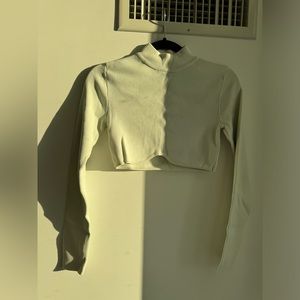 Zara high neck long sleeve knit cropped top in mint/pastel green